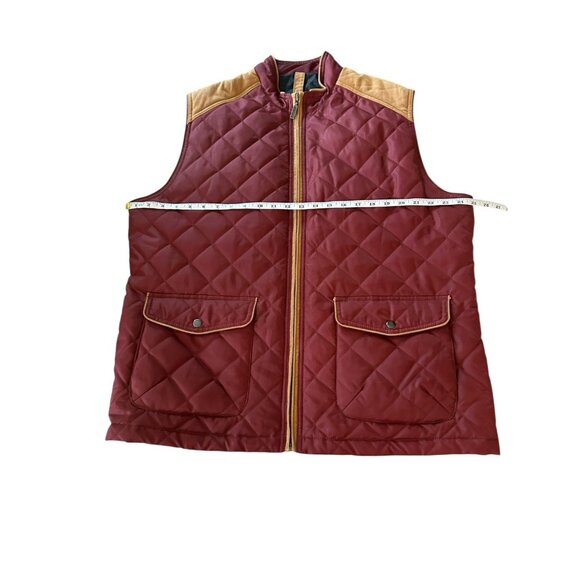 Alan Flusser Mens Quilted Full Zip Vest English Style Maroon Corduroy Trim Sz XL - Picture 7 of 9